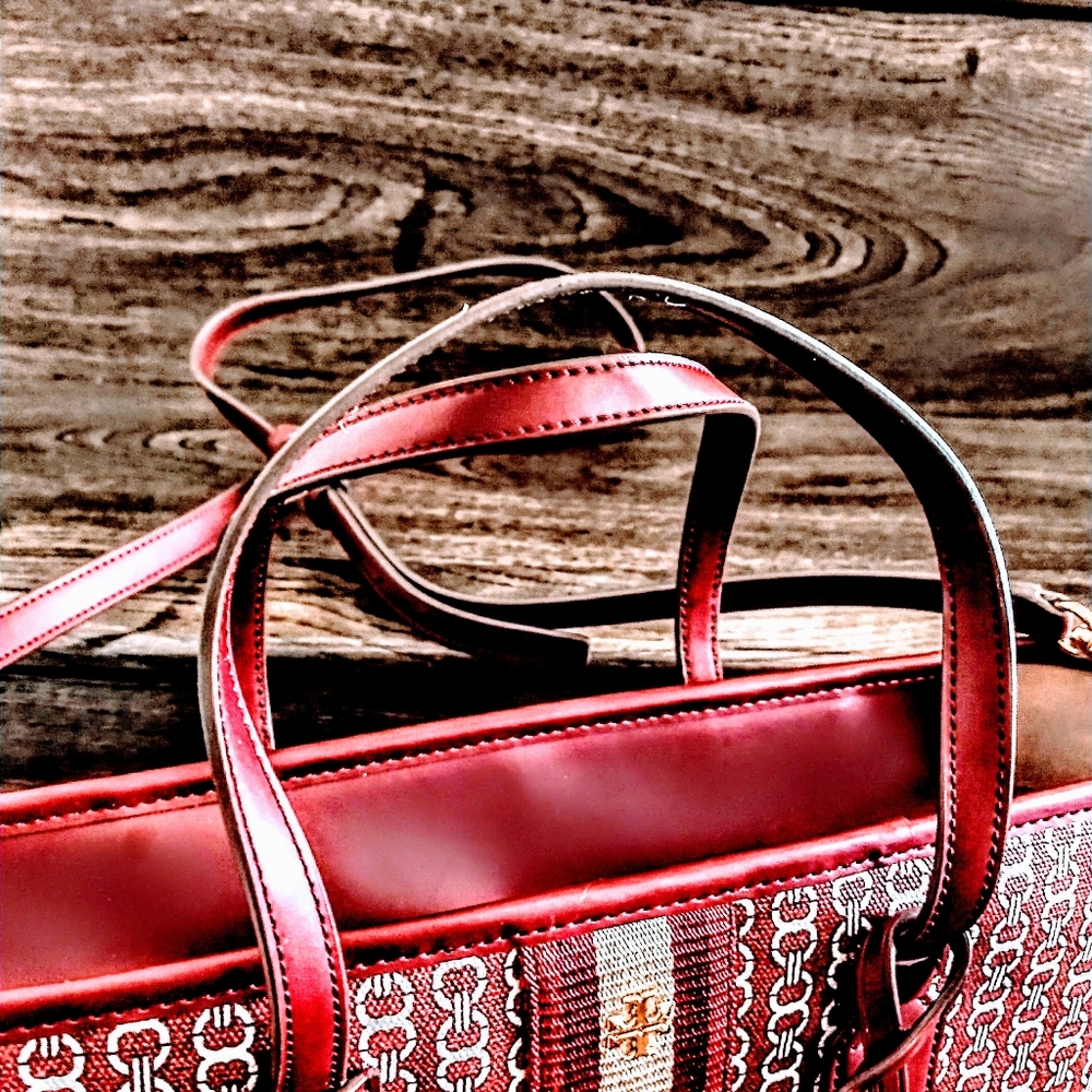 Authentic Tory Burch Deep Red Wine Chain Link Tot… - image 3